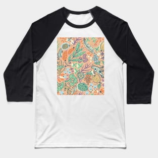 Ornate Plants And Flowers Pattern Baseball T-Shirt